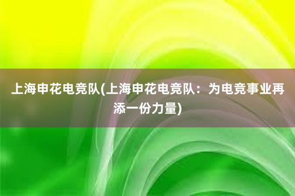 上海申花电竞队(上海申花电竞队：为电竞事业再添一份力量)