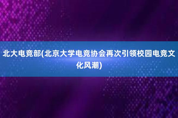 北大电竞部(北京大学电竞协会再次引领校园电竞文化风潮)