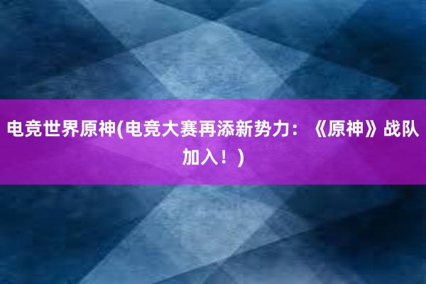 电竞世界原神(电竞大赛再添新势力：《原神》战队加入！)