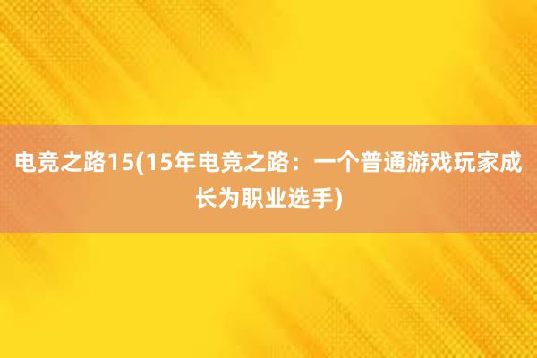 电竞之路15(15年电竞之路：一个普通游戏玩家成长为职业选手)