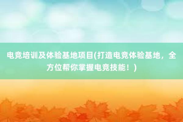 电竞培训及体验基地项目(打造电竞体验基地，全方位帮你掌握电竞技能！)