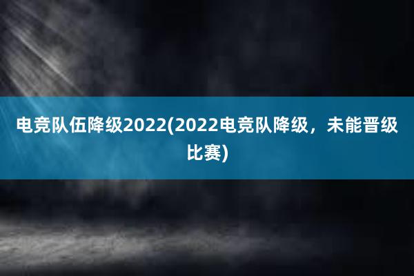 电竞队伍降级2022(2022电竞队降级，未能晋级比赛)