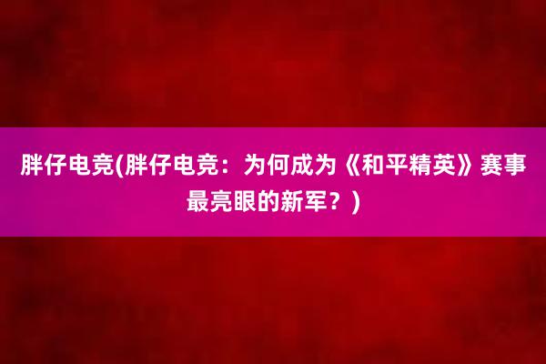 胖仔电竞(胖仔电竞：为何成为《和平精英》赛事最亮眼的新军？)