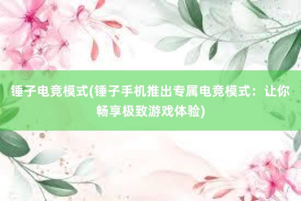 锤子电竞模式(锤子手机推出专属电竞模式：让你畅享极致游戏体验)