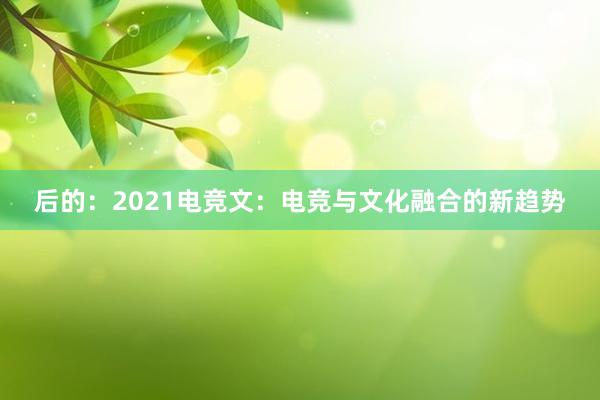 后的：2021电竞文：电竞与文化融合的新趋势