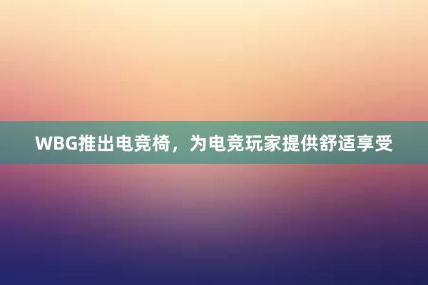 WBG推出电竞椅，为电竞玩家提供舒适享受