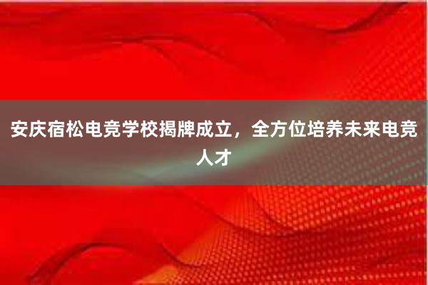 安庆宿松电竞学校揭牌成立，全方位培养未来电竞人才