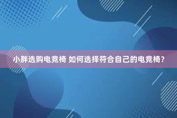 小胖选购电竞椅 如何选择符合自己的电竞椅？