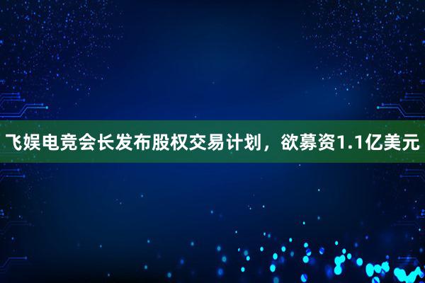 飞娱电竞会长发布股权交易计划，欲募资1.1亿美元